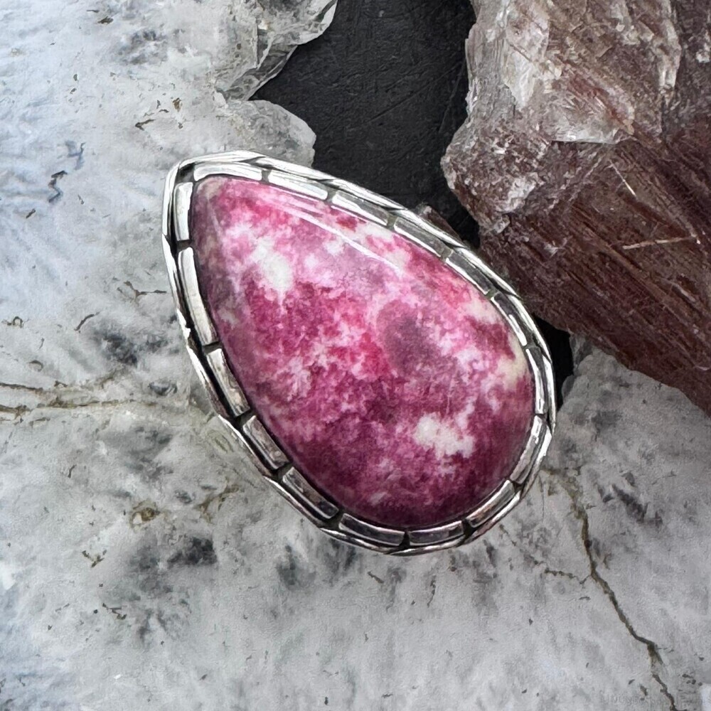 Sterling Southwestern Style Teardrop Thulite Decorated Ring Size 9.5 For Women